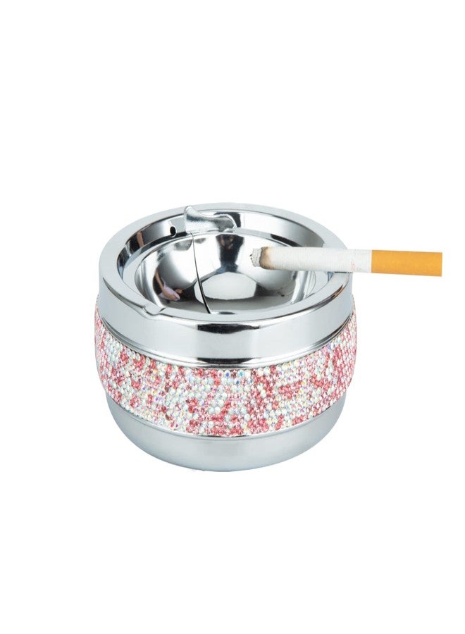 KEYPOWER Bling Rhinestone Round Ashtray With Lid Ash Holder for Smokers,Desktop Smoking Ash Tray for Home Office Decoration (Pink) - Image 1